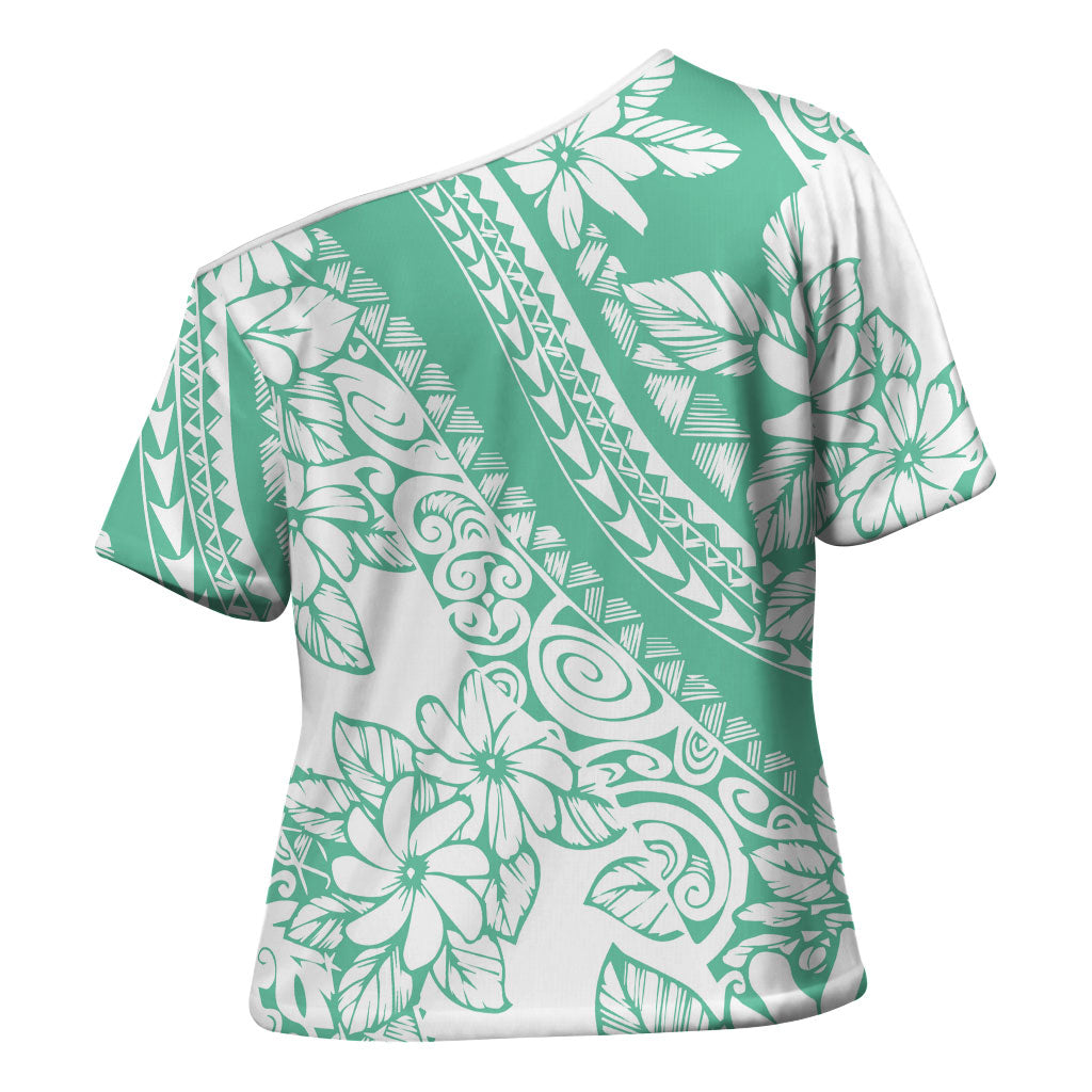 Polynesian Tiare Flower Cyan Pastel Vibes Cross Shoulder Shirt