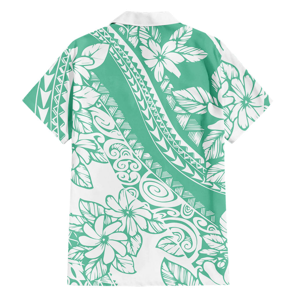 Polynesian Tiare Flower Cyan Pastel Vibes Family Matching Off Shoulder Short Dress and Hawaiian Shirt LT14 - Polynesian Pride