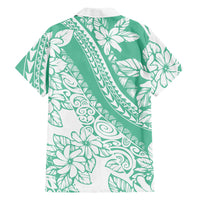 Polynesian Tiare Flower Cyan Pastel Vibes Family Matching Off Shoulder Short Dress and Hawaiian Shirt LT14 - Polynesian Pride