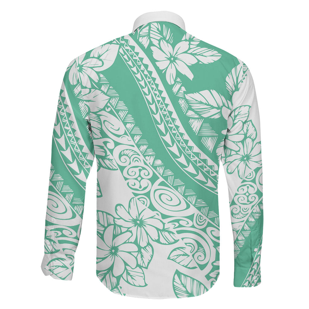 Polynesian Tiare Flower Cyan Pastel Vibes Family Matching Puletasi and Hawaiian Shirt