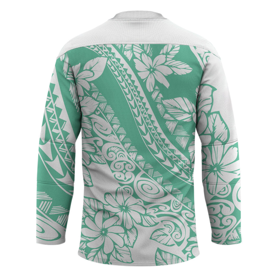 Polynesian Tiare Flower Cyan Pastel Vibes Hockey Jersey