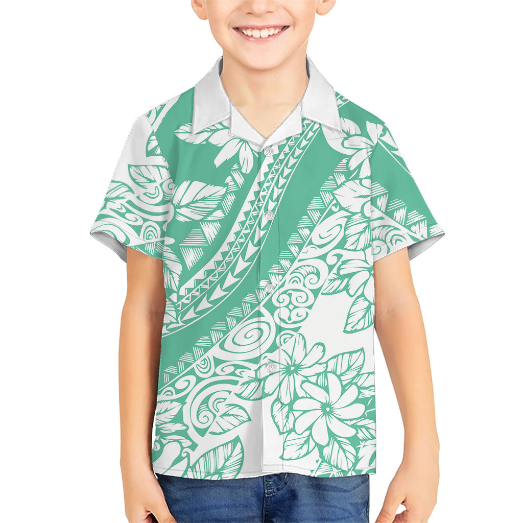 Polynesian Tiare Flower Cyan Pastel Vibes Kid Hawaiian Shirt