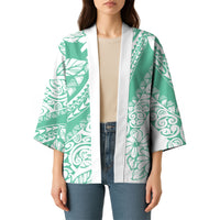 Polynesian Tiare Flower Cyan Pastel Vibes Kimono