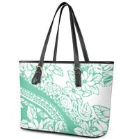 Polynesian Tiare Flower Cyan Pastel Vibes Leather Tote Bag