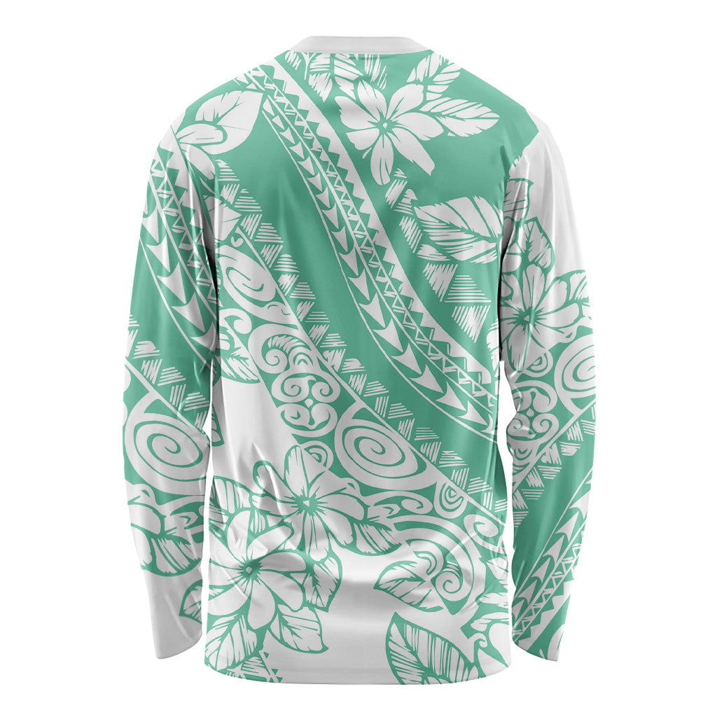 Polynesian Tiare Flower Cyan Pastel Vibes Long Sleeve Shirt