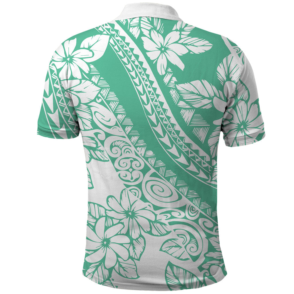 Polynesian Tiare Flower Cyan Pastel Vibes Polo Shirt