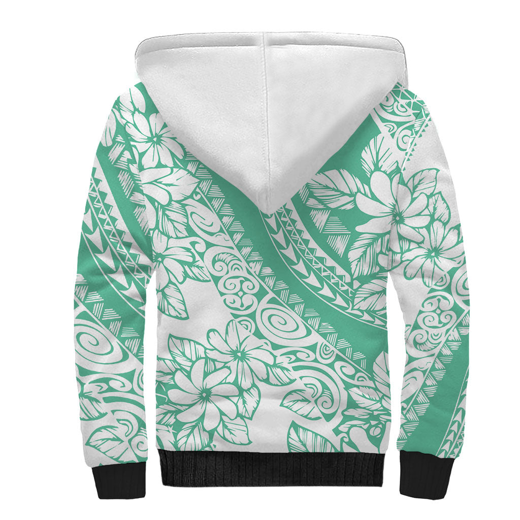 Polynesian Tiare Flower Cyan Pastel Vibes Sherpa Hoodie