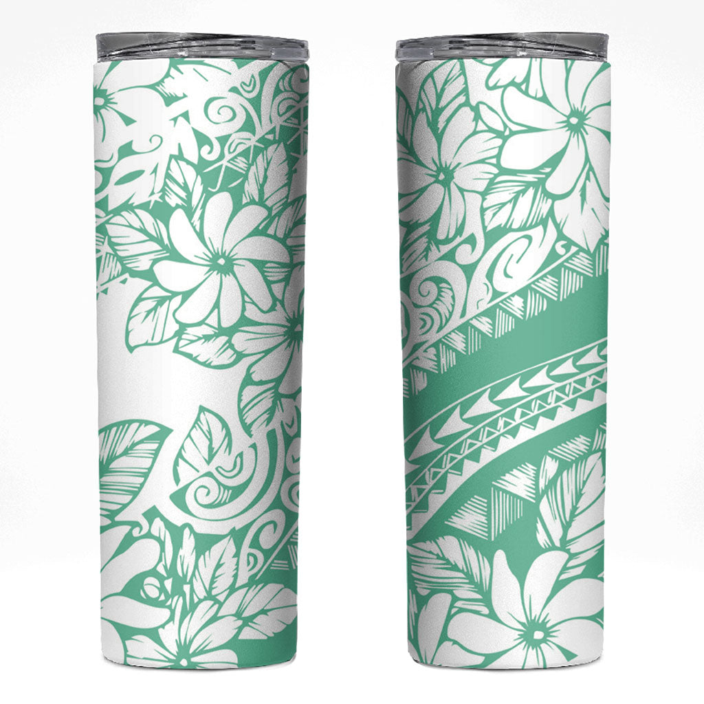 Polynesian Tiare Flower Cyan Pastel Vibes Skinny Tumbler LT14 Cyan - Polynesian Pride