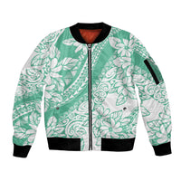 Polynesian Tiare Flower Cyan Pastel Vibes Sleeve Zip Bomber Jacket