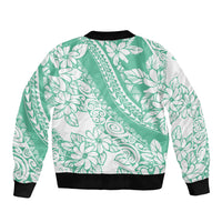Polynesian Tiare Flower Cyan Pastel Vibes Sleeve Zip Bomber Jacket