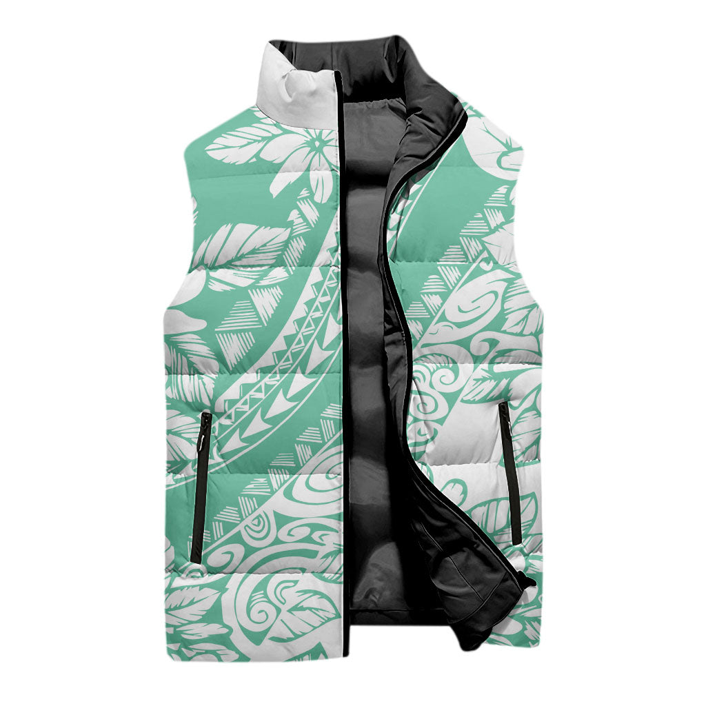 Polynesian Tiare Flower Cyan Pastel Vibes Sleeveless Puffer Jacket