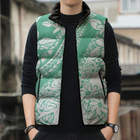 Polynesian Tiare Flower Cyan Pastel Vibes Sleeveless Puffer Jacket