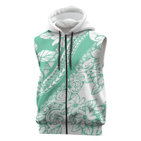Polynesian Tiare Flower Cyan Pastel Vibes Sleeveless Zip Hoodie