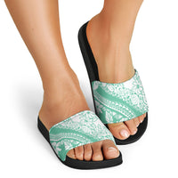 Polynesian Tiare Flower Cyan Pastel Vibes Slide Sandals