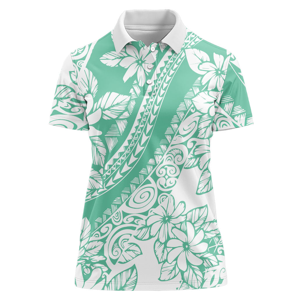 Polynesian Tiare Flower Cyan Pastel Vibes Women Polo Shirt