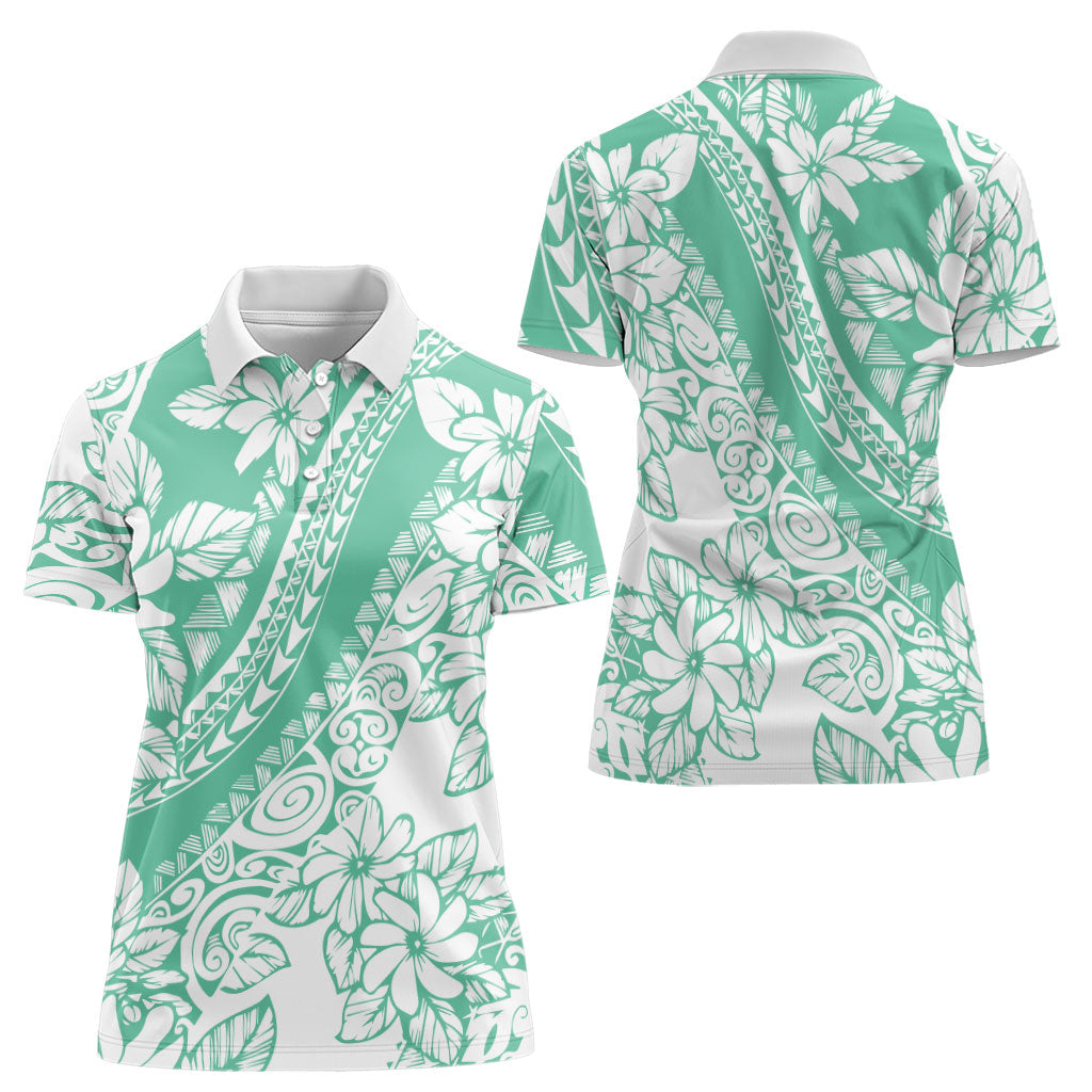 Polynesian Tiare Flower Cyan Pastel Vibes Women Polo Shirt