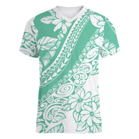 Polynesian Tiare Flower Cyan Pastel Vibes Women V-Neck T-Shirt