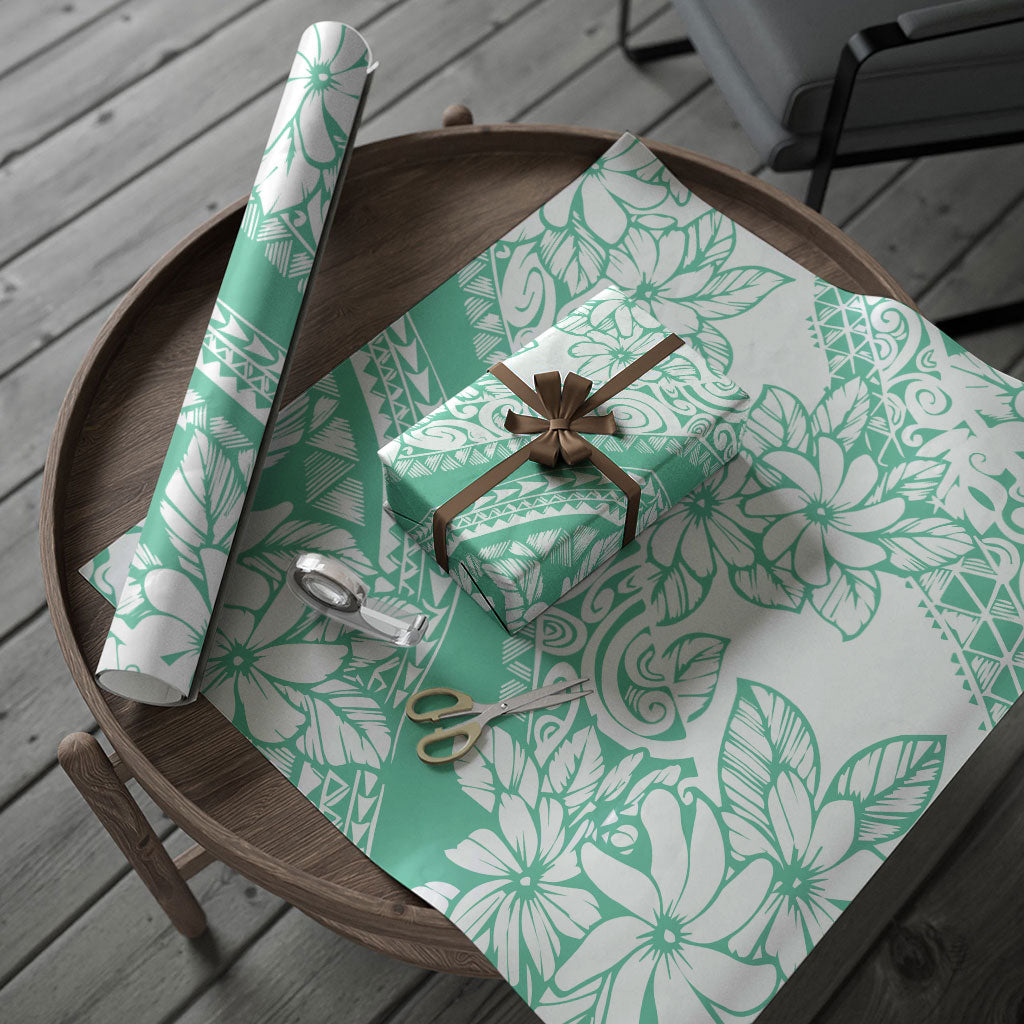 Polynesian Tiare Flower Cyan Pastel Wrapping Paper