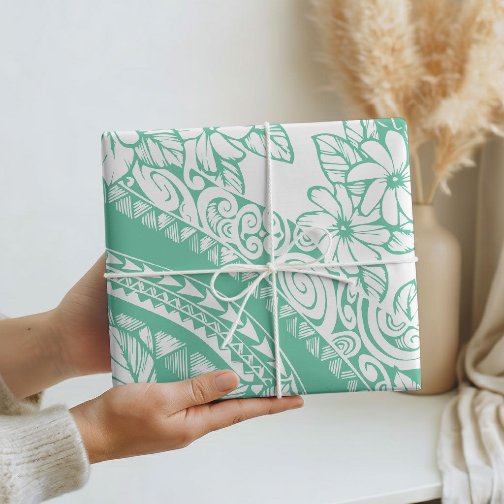 Polynesian Tiare Flower Cyan Pastel Wrapping Paper