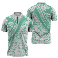 Polynesian Tiare Flower Cyan Pastel Vibes Zipper Polo Shirt