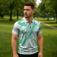Polynesian Tiare Flower Cyan Pastel Vibes Zipper Polo Shirt