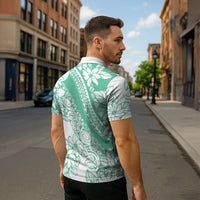 Polynesian Tiare Flower Cyan Pastel Vibes Zipper Polo Shirt