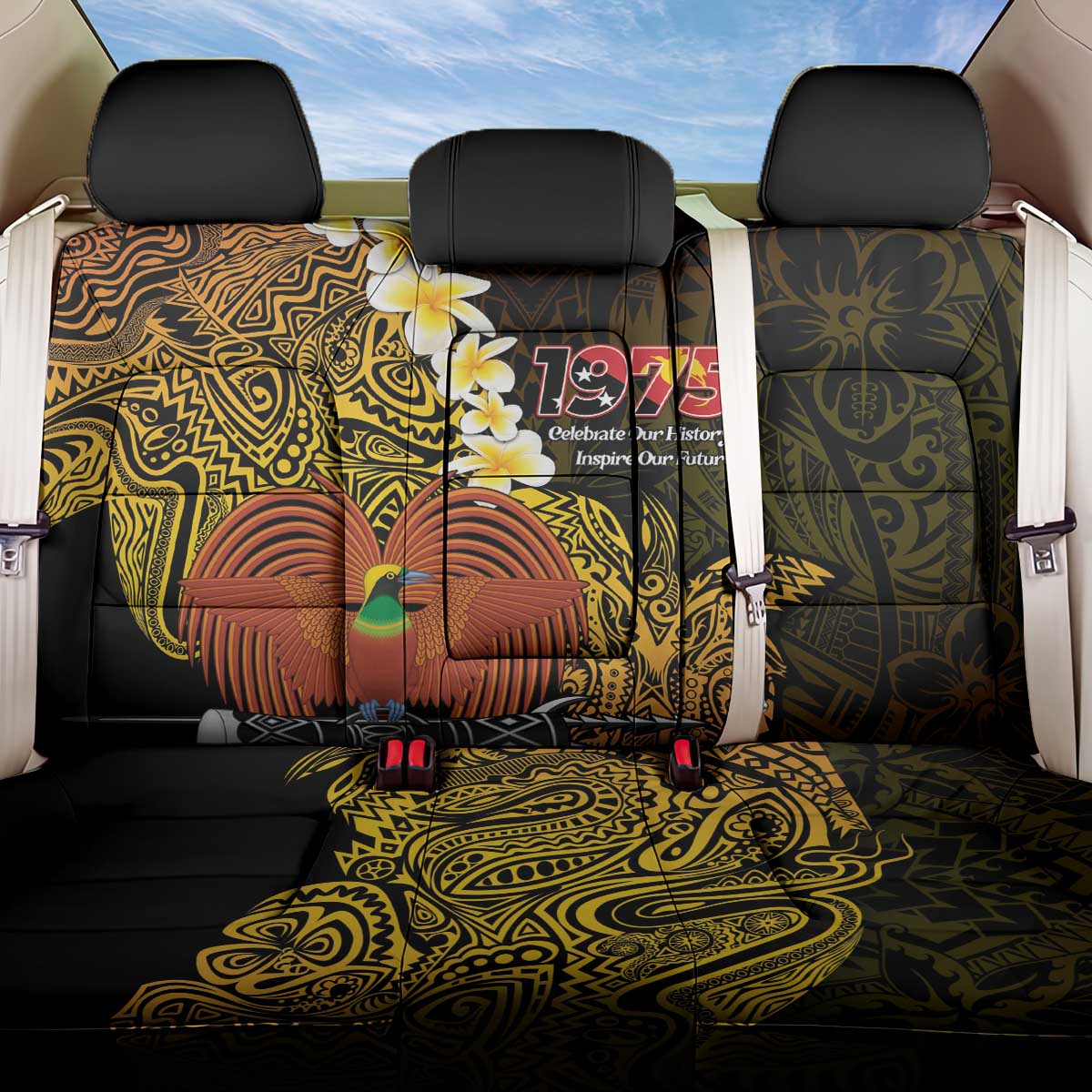 Papua New Guinea 1975 Back Car Seat Cover Create Our History Inspire Our Future LT14 One Size Black - Polynesian Pride