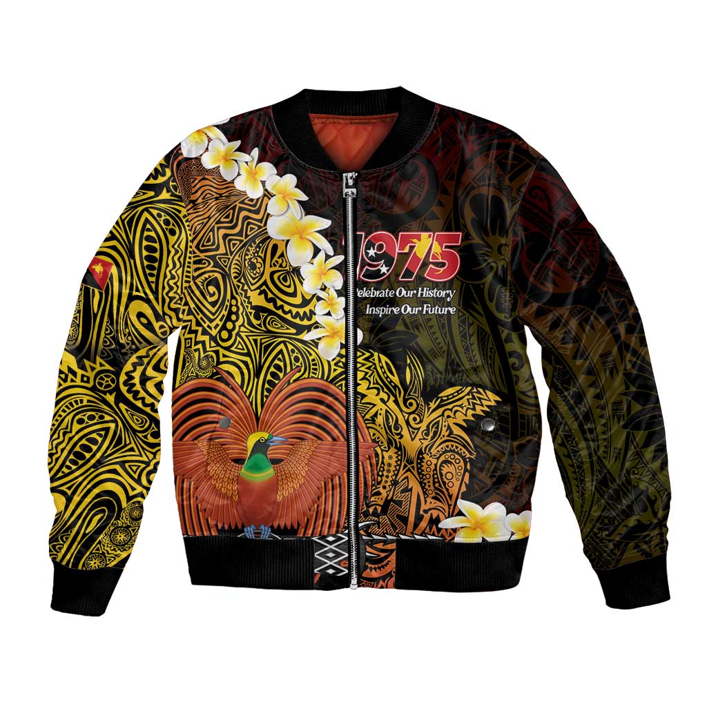 Papua New Guinea 1975 Bomber Jacket Create Our History Inspire Our Future LT14 Unisex Black - Polynesian Pride