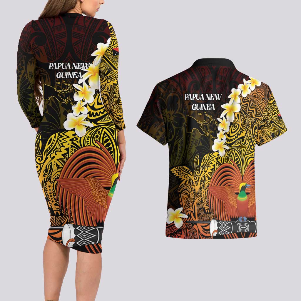 Papua New Guinea 1975 Couples Matching Long Sleeve Bodycon Dress and Hawaiian Shirt Create Our History Inspire Our Future - Polynesian Pride