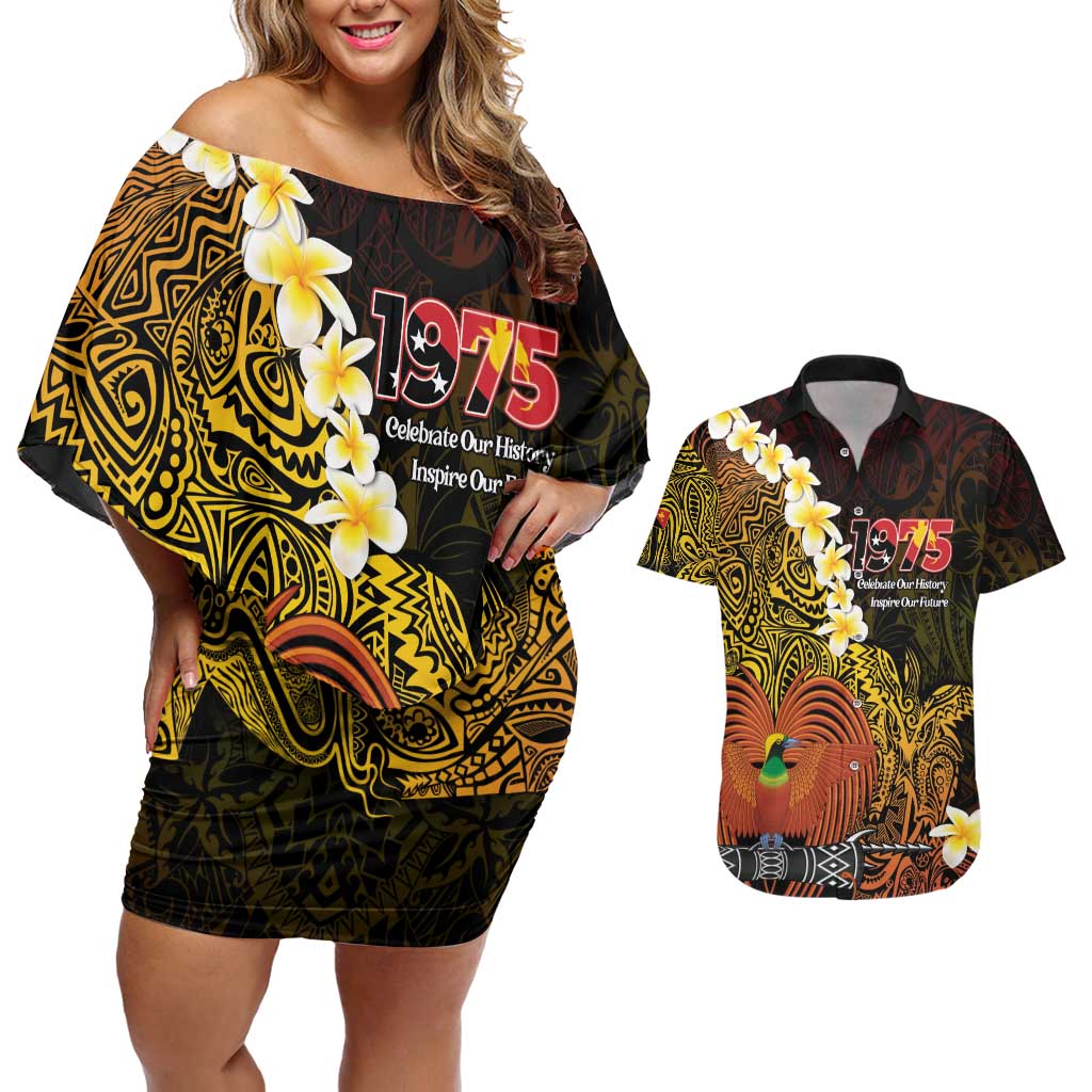 Papua New Guinea 1975 Couples Matching Off Shoulder Short Dress and Hawaiian Shirt Create Our History Inspire Our Future - Polynesian Pride