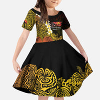 Papua New Guinea 1975 Family Matching Off The Shoulder Long Sleeve Dress and Hawaiian Shirt Create Our History Inspire Our Future LT14 Daughter's Dress Black - Polynesian Pride