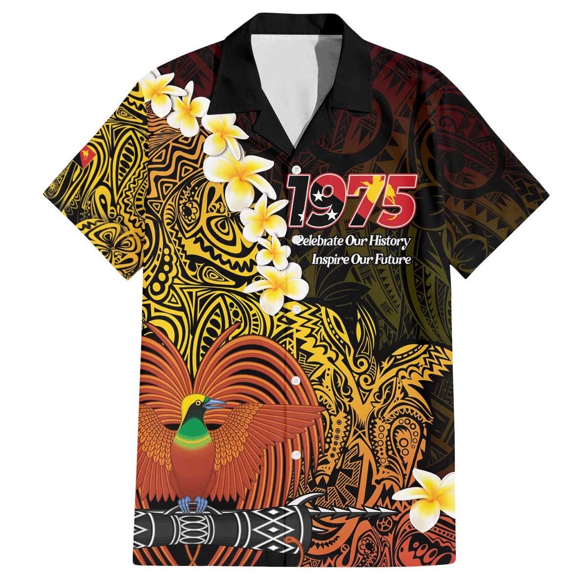 Papua New Guinea 1975 Family Matching Off The Shoulder Long Sleeve Dress and Hawaiian Shirt Create Our History Inspire Our Future LT14 Dad's Shirt - Short Sleeve Black - Polynesian Pride