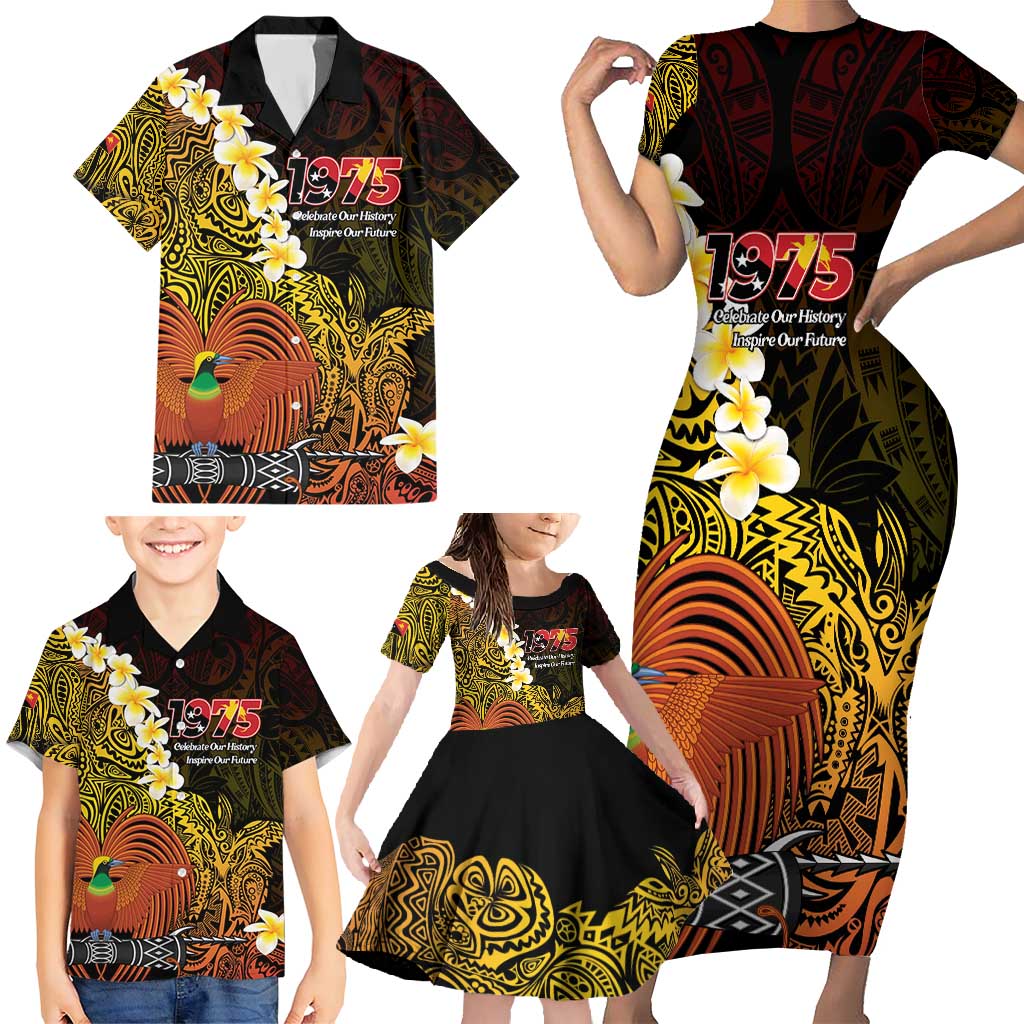 Papua New Guinea 1975 Family Matching Short Sleeve Bodycon Dress and Hawaiian Shirt Create Our History Inspire Our Future - Polynesian Pride