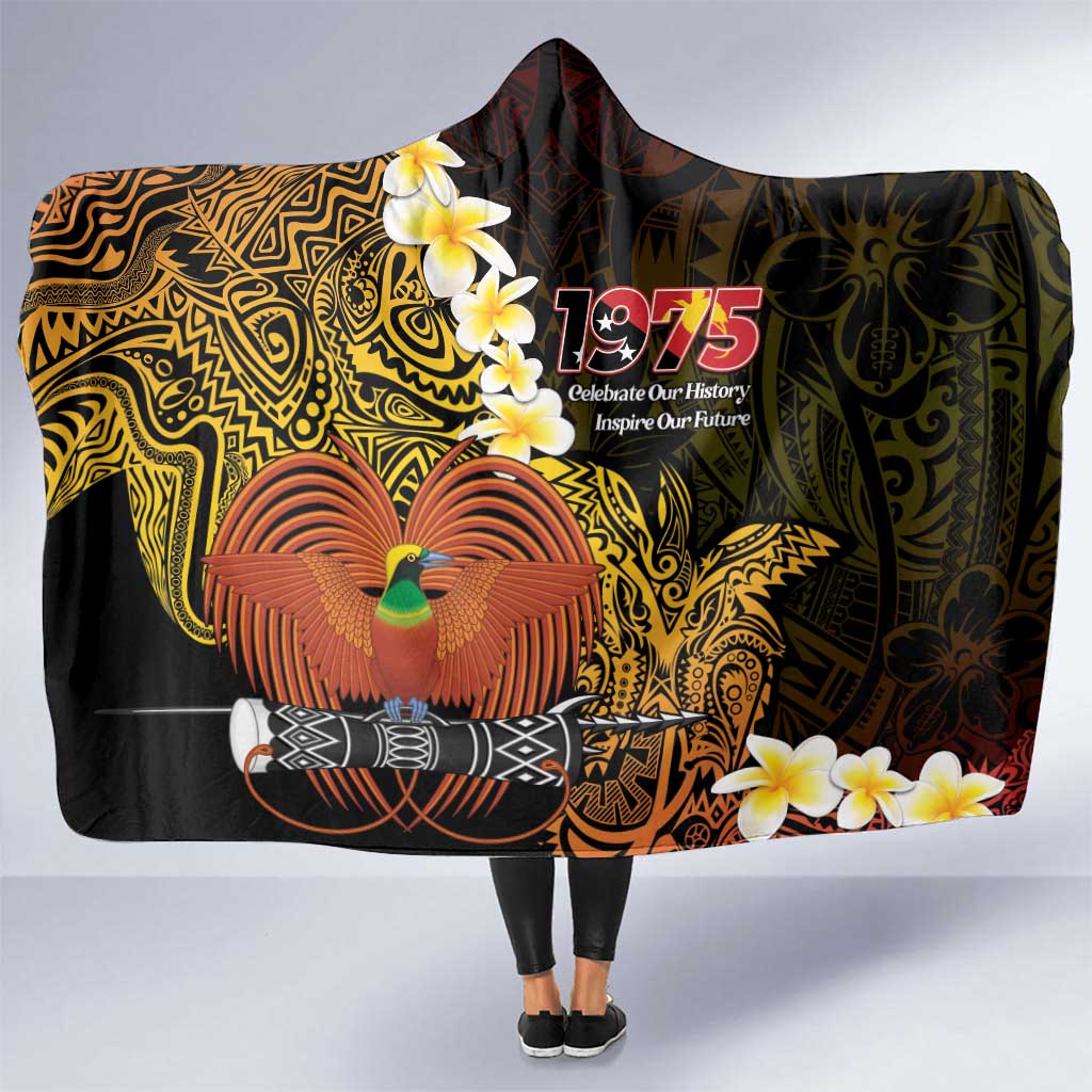 Papua New Guinea 1975 Hooded Blanket Create Our History Inspire Our Future LT14 One Size Black - Polynesian Pride