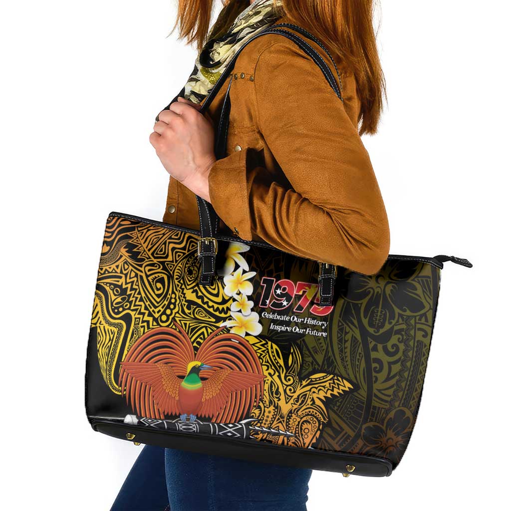 Papua New Guinea 1975 Leather Tote Bag Create Our History Inspire Our Future LT14 Black - Polynesian Pride