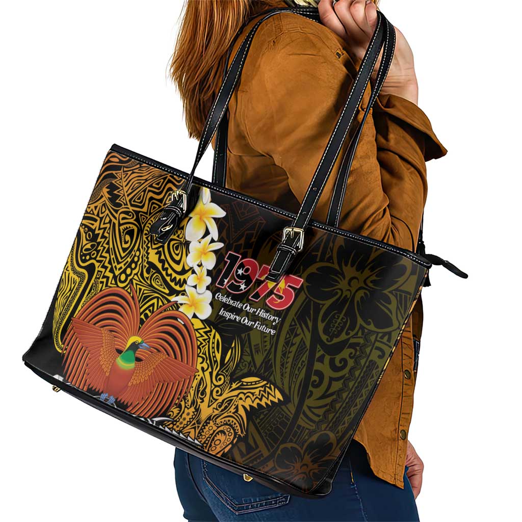 Papua New Guinea 1975 Leather Tote Bag Create Our History Inspire Our Future LT14 - Polynesian Pride