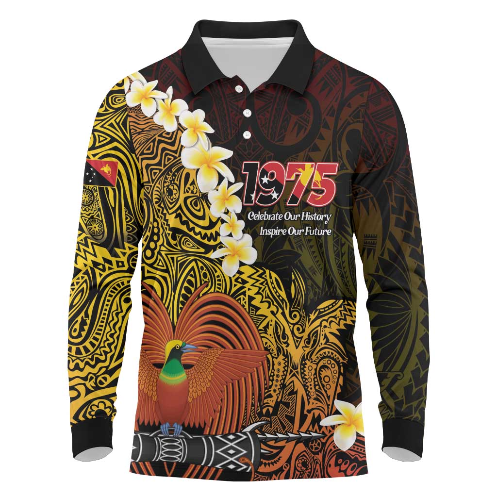 Papua New Guinea 1975 Long Sleeve Polo Shirt Create Our History Inspire Our Future LT14 Black - Polynesian Pride