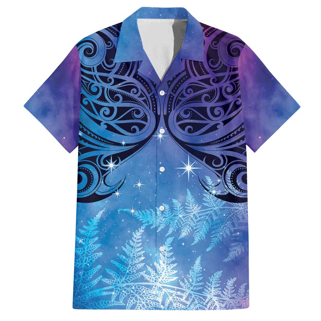 New Zealand Matariki Family Matching Tank Maxi Dress and Hawaiian Shirt Aotearoa Maori New Year Galaxy Maori Silver Fern LT14 Dad's Shirt - Short Sleeve Blue - Polynesian Pride