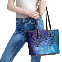 New Zealand Matariki Leather Tote Bag Aotearoa Maori New Year Galaxy Maori Silver Fern