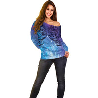 New Zealand Matariki Off Shoulder Sweater Aotearoa Maori New Year Galaxy Maori Silver Fern