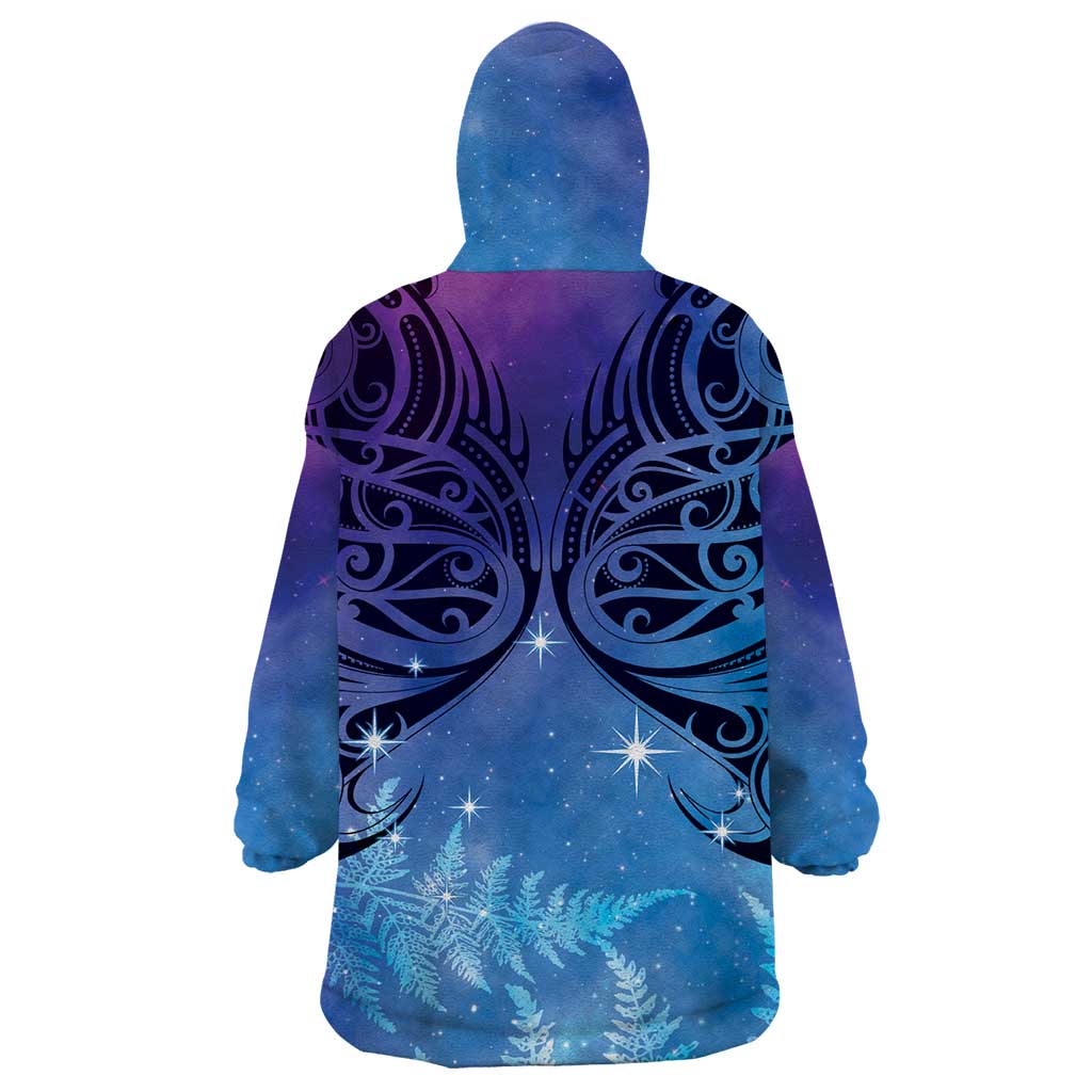 New Zealand Matariki Wearable Blanket Hoodie Aotearoa Maori New Year Galaxy Maori Silver Fern