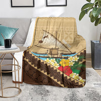 Personalised Bula Vinaka Fiji Drua Blanket Fijian Traditional Canoe Tapa Cloth Beige