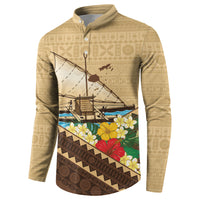 Personalised Bula Vinaka Fiji Drua Button Sweatshirt Fijian Traditional Canoe Tapa Cloth Beige