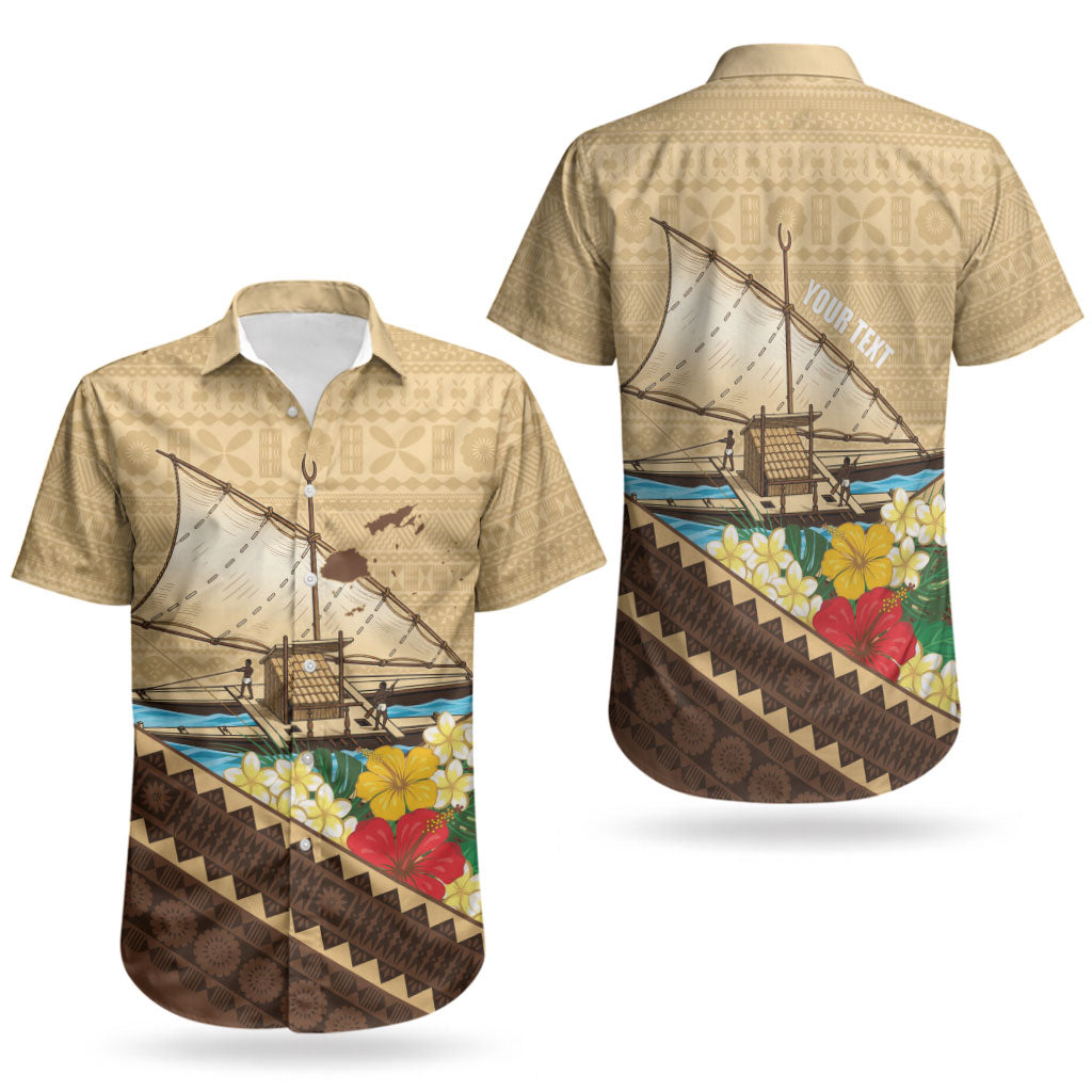 Personalised Bula Vinaka Fiji Drua Couples Matching Puletasi and Hawaiian Shirt Fijian Traditional Canoe Tapa Cloth Beige LT14 - Polynesian Pride