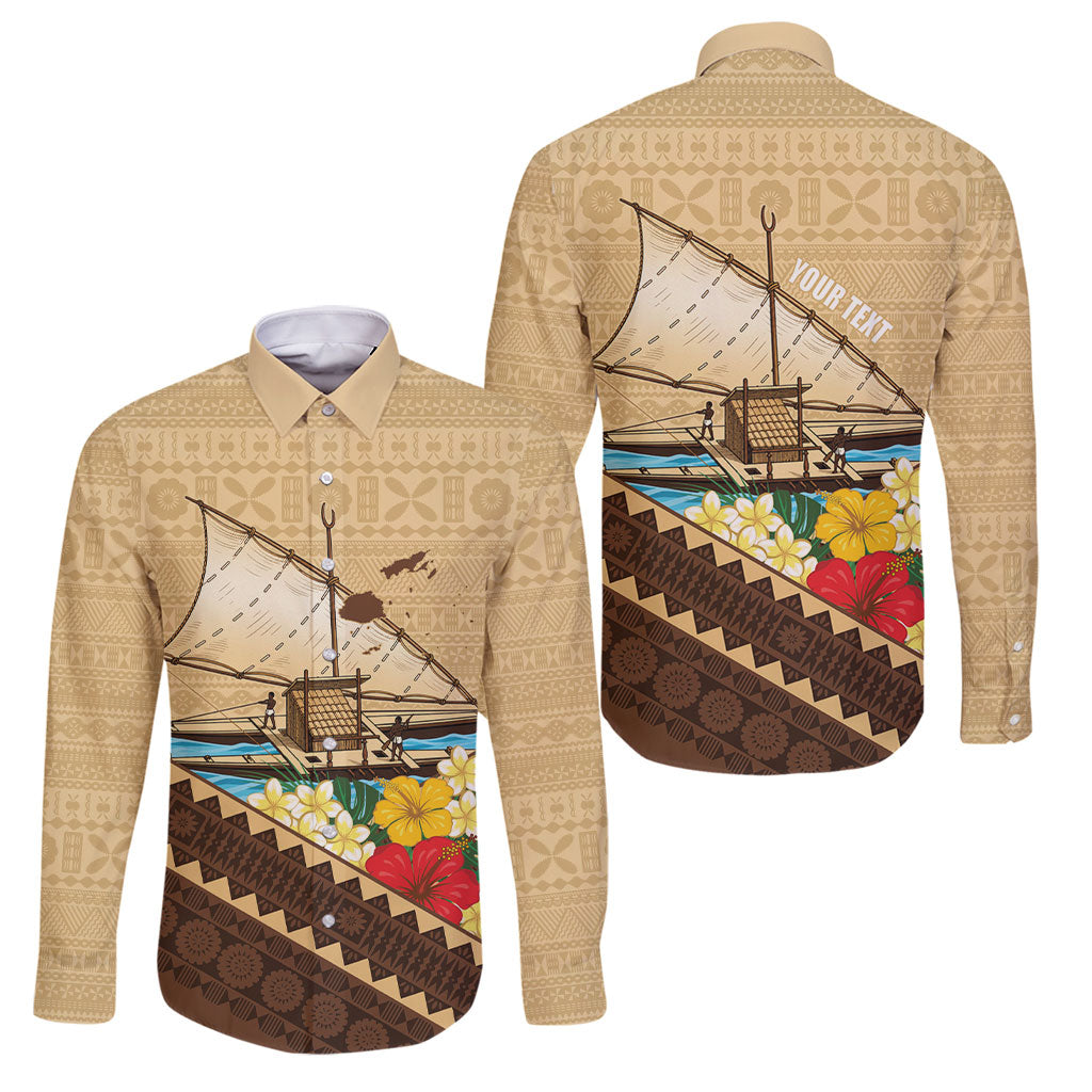 Personalised Bula Vinaka Fiji Drua Family Matching Puletasi and Hawaiian Shirt Fijian Traditional Canoe Tapa Cloth Beige