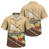 Personalised Bula Vinaka Fiji Drua Family Matching Puletasi and Hawaiian Shirt Fijian Traditional Canoe Tapa Cloth Beige