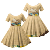 Personalised Bula Vinaka Fiji Drua Family Matching Tank Maxi Dress and Hawaiian Shirt Fijian Traditional Canoe Tapa Cloth Beige
