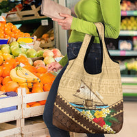 Personalised Bula Vinaka Fiji Drua Grocery Bag Fijian Traditional Canoe Tapa Cloth Beige