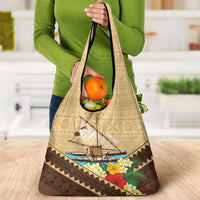 Personalised Bula Vinaka Fiji Drua Grocery Bag Fijian Traditional Canoe Tapa Cloth Beige