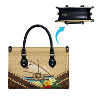 Personalised Bula Vinaka Fiji Drua Leather Bag Fijian Traditional Canoe Tapa Cloth Beige LT14 - Polynesian Pride